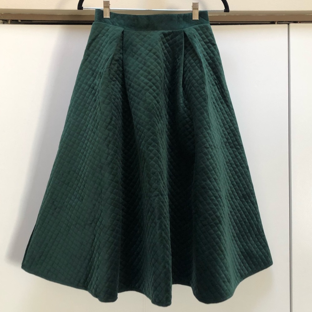 Emerald Green Quilted Velvet A-Line Skirt